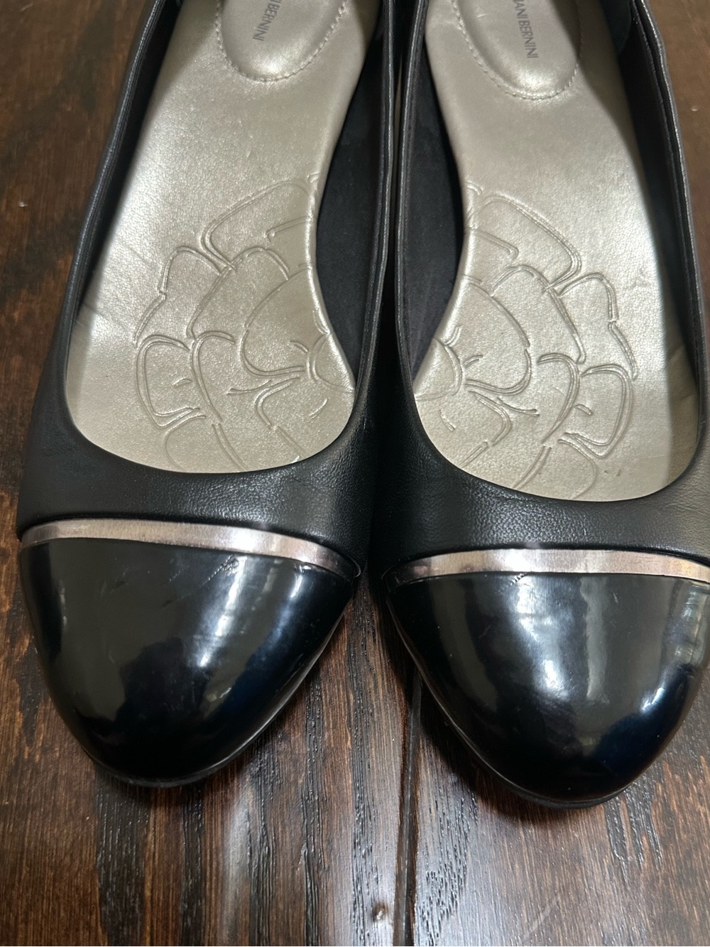 Gianni Bernini Black Leather Cap-Toe Ballet Flats Size 8